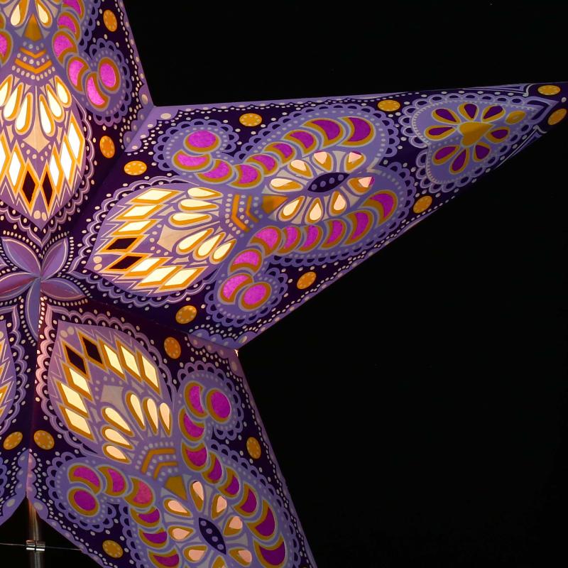 Ganesha lila - Foldable glowing star, paper poinsettia with 5 points, 60 cm
